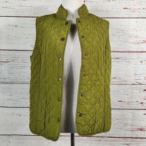 J. JILL Green Quilted Button Up Women's Vest Medium Petite